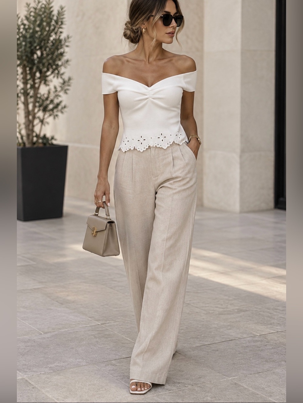 Zara top Off-Shoulder Eyelet Hem Crop